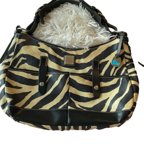 VINTAGE DOONEY & BOURKE ZEBRA PRINT LEATHER SHOULDER BAG - Picture 1 of 11